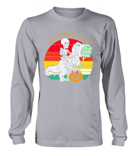Happy Halloween Skeleton Riding Dinosaur Vintage Long sleeved Unisex