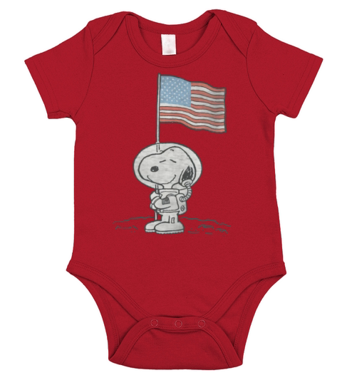 Erdnuss-Snoopy Astronauten-amerikanische Flagge 1. Schritt auf dem Mondhemd Short Sleeve Baby One-Piece