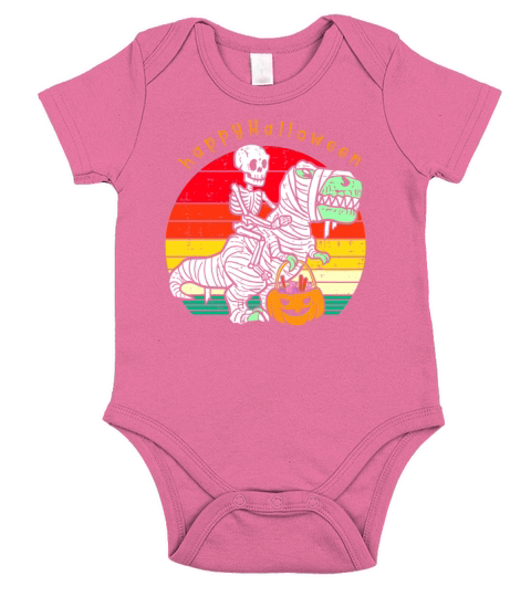 Happy Halloween Skeleton Riding Dinosaur Vintage Short Sleeve Baby One-Piece