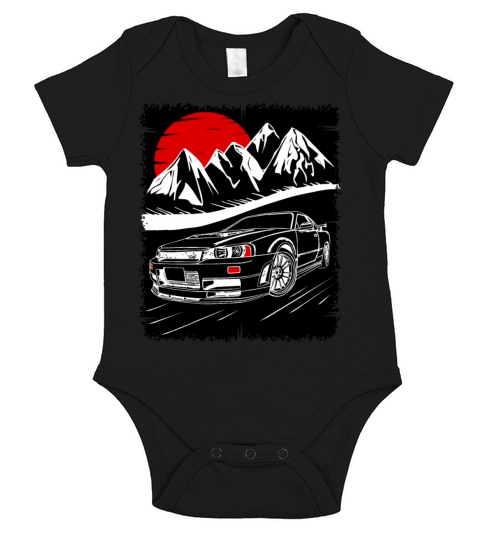 Mountain car sunset Short Sleeve Baby One-Piece
