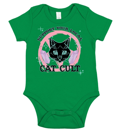 Support Your Local Cat Cult - Pink Pastel Goth Short Sleeve Baby One-Piece
