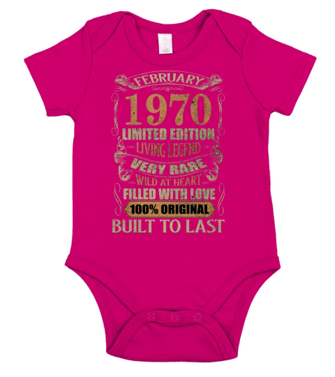 Vintage 50 Years Old February 1970 50th Birthday Short Sleeve Baby One-Piece