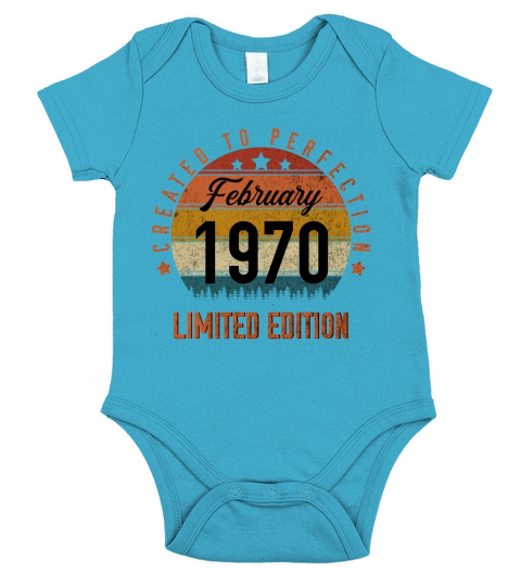 Vintage Created To Perfection February 1970 50th Birthday Short Sleeve Baby One-Piece
