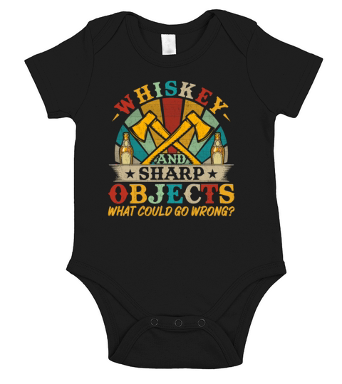 Vintage Style Whiskey and Sharp Objects - Funny Short Sleeve Baby One-Piece