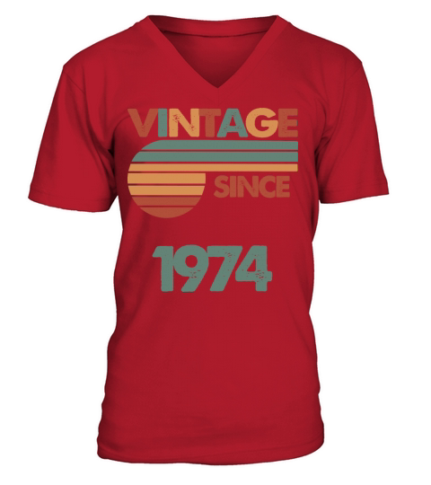48th Vintage Birthday 1974 V-Neck T-shirt