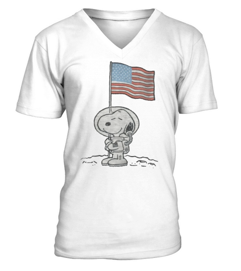 Erdnuss-Snoopy Astronauten-amerikanische Flagge 1. Schritt auf dem Mondhemd V-Neck T-shirt