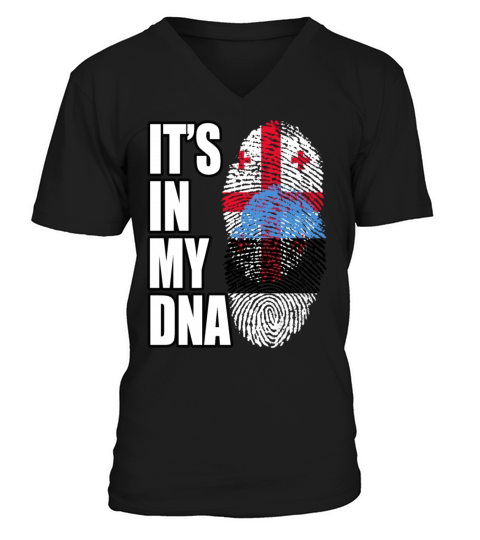 Georgian And Estonian Mix Heritage DNA Flag V-Neck T-shirt