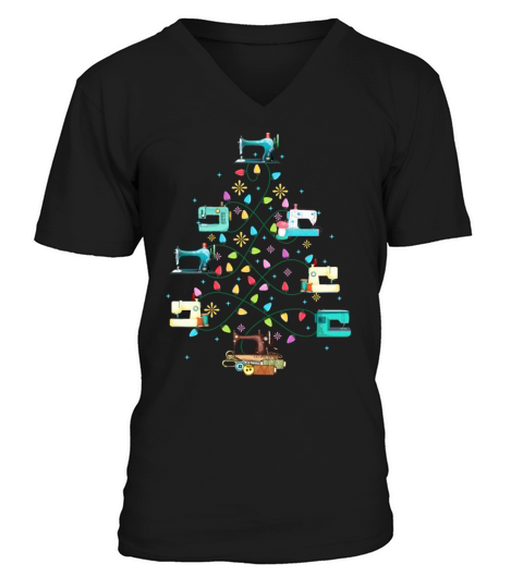 Sewing Machines Christmas Pine Tree Decorate Funny V-Neck T-shirt