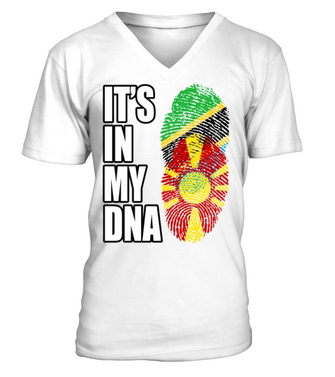 Tanzanian And Macedonian Vintage Heritage DNA Flag V-Neck T-shirt