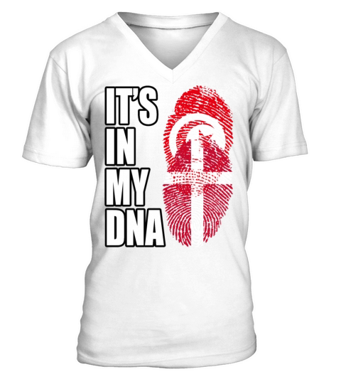 Tunisian And Danish Mix Heritage DNA Flag V-Neck T-shirt