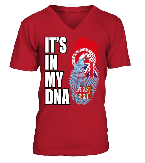 Tunisian And Fijian Mix Heritage DNA Flag V-Neck T-shirt