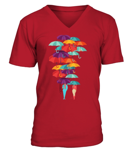 "Umbrellas" Illustration Graphic Art Design V-Neck T-shirt