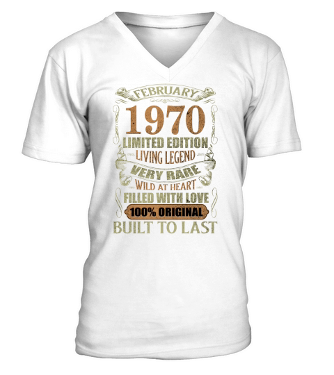 Vintage 50 Years Old February 1970 50th Birthday V-Neck T-shirt