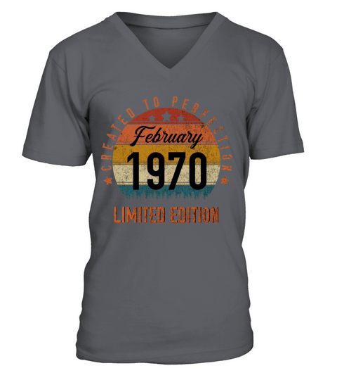 Vintage Created To Perfection February 1970 50th Birthday V-Neck T-shirt