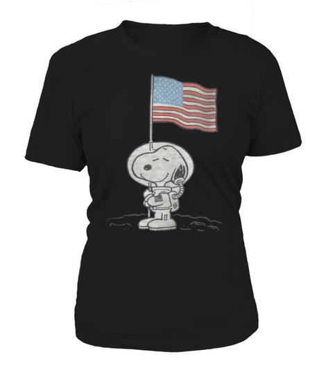 Erdnuss-Snoopy Astronauten-amerikanische Flagge 1. Schritt auf dem Mondhemd Women's T-Shirt