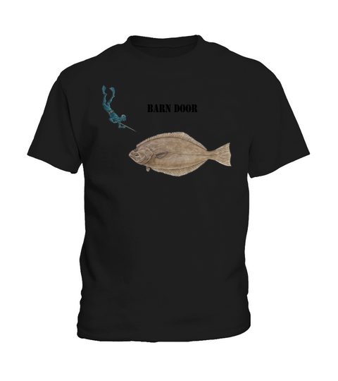 Freediving Spearfishing Diver and a Large Halibut Kids T-Shirt