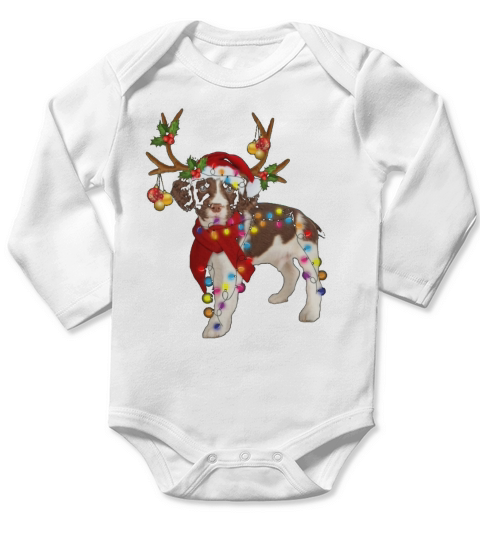 Merry Christmas English springer spaniel gorgeous reindeer Long Sleeve Baby One-Piece