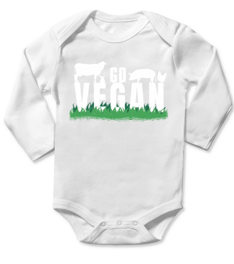 Farm Animals Vegetable Vegetarian Go Vegan Long Sleeve Baby One-Piece