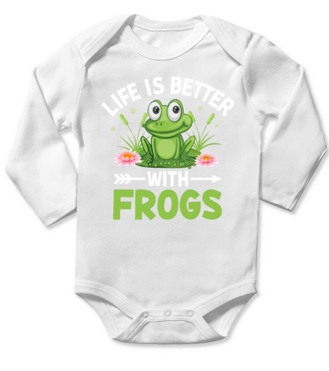 Life Is Better with Frogs - Frog Lover Funny Long Sleeve Baby One-Piece
