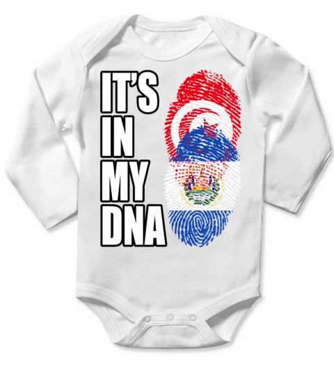 Tunisian And Salvadoran Mix Heritage DNA Flag Long Sleeve Baby One-Piece