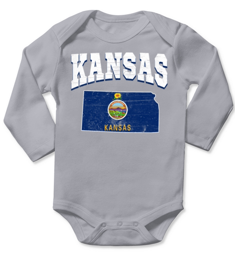 US America State Flag Land Map Kansas Long Sleeve Baby One-Piece