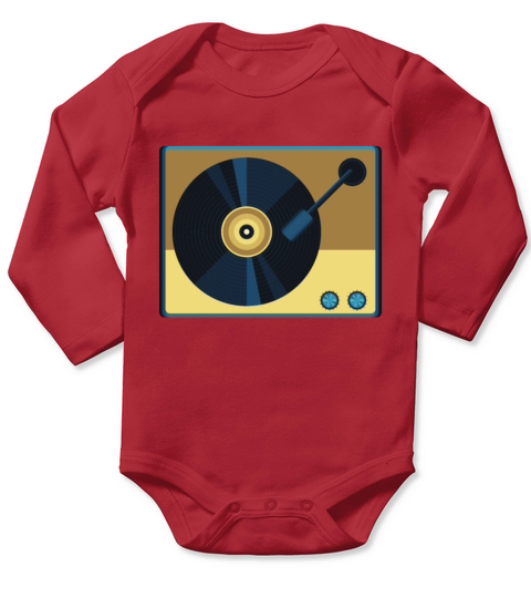 Vinyl Record Player Sketch Drawing Band Retro Vint Long Sleeve Baby One-Piece
