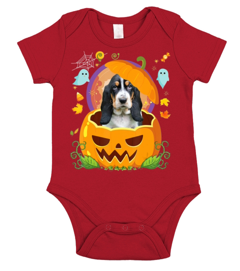 Pumpkin Basset Hound Dog Witch Cute Hat Love Short Sleeve Baby One-Piece