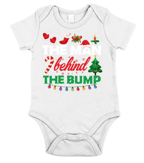 The Man Behind The Bump Funny Dad To Be Christmas Short Sleeve Baby One-Piece