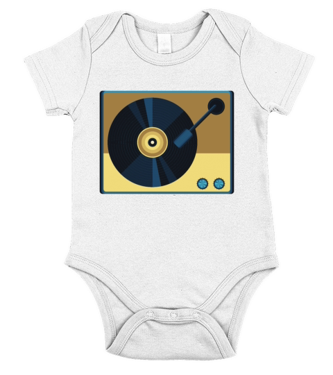 Vinyl Record Player Sketch Drawing Band Retro Vint Short Sleeve Baby One-Piece