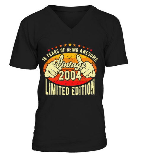 18 Years Of Being Awesome Vintage 2004 V-Neck T-shirt