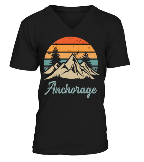 Anchorage Retro Vintage Mountain Sunset Outdoors W V-Neck T-shirt