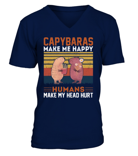 Capybaras Make More Happy - Retro Vintage Style V-Neck T-shirt