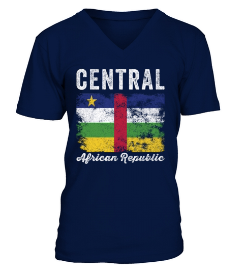 Central African Republic Flag Distressed V-Neck T-shirt