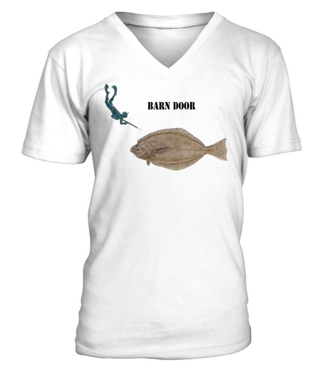 Freediving Spearfishing Diver and a Large Halibut V-Neck T-shirt