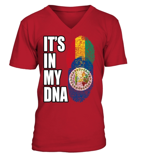 Guinean And Belizean Mix Heritage DNA Flag V-Neck T-shirt