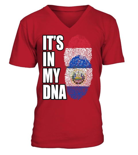 Hungarian And Salvadoran Mix Heritage DNA Flag V-Neck T-shirt