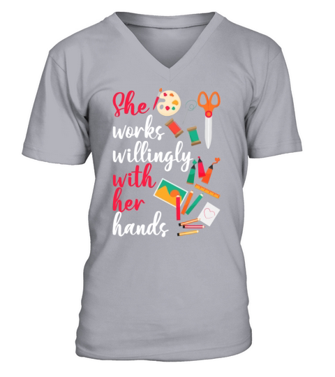 She Works Willingly With Her Hands Scrapbooking V-Neck T-shirt