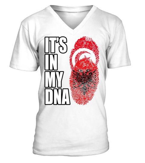 Tunisian And Albanian Mix Heritage DNA Flag V-Neck T-shirt