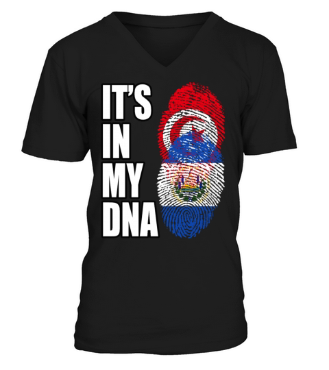 Tunisian And Salvadoran Mix Heritage DNA Flag V-Neck T-shirt