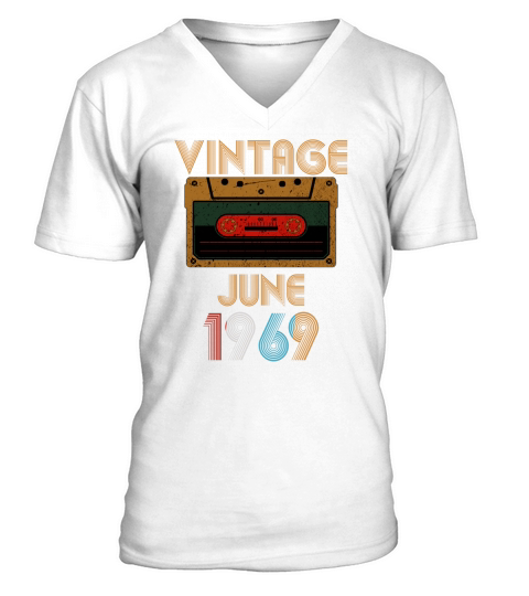 Vintage Birthday Cassette Tape June 1969 51st V-Neck T-shirt