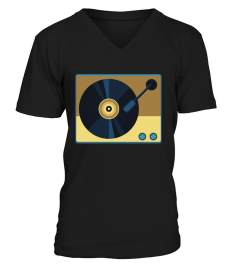 Vinyl Record Player Sketch Drawing Band Retro Vint V-Neck T-shirt