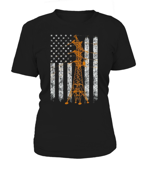 Cool Transmission Tower American Flag Lineman T-shirt Women's T-Shirt
