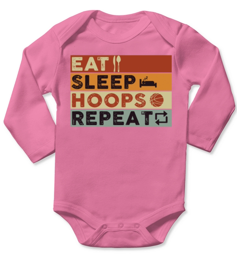 Eat Sleep Hoops Repeat Basketball Long Sleeve Baby One-Piece
