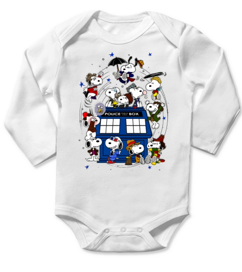 Snoopy of Doctor Police Box Long Sleeve Baby One-Piece