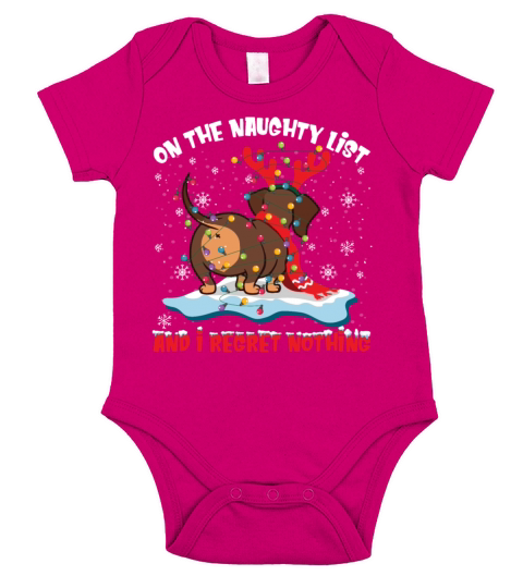 Dachshund Christmas On The Naughty List Regret Short Sleeve Baby One-Piece