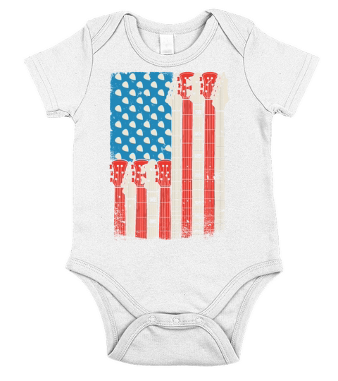 Guitar Pick American Flag USA Music Lover 4th of J Short Sleeve Baby One-Piece