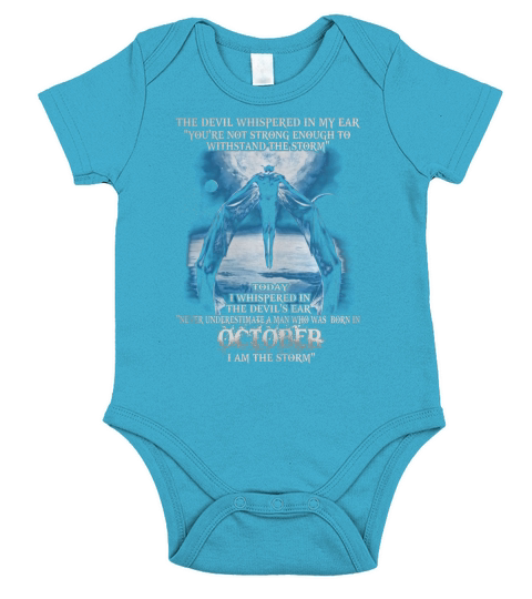 Halloween - Devil Whispered - Was Born In October (Blue) Short Sleeve Baby One-Piece