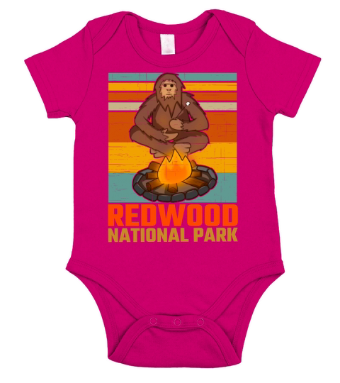 Redwood National Park Bigfoot Campfire Vintage Short Sleeve Baby One-Piece