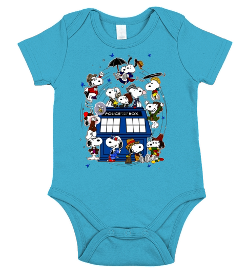 Snoopy of Doctor Police Box Short Sleeve Baby One-Piece