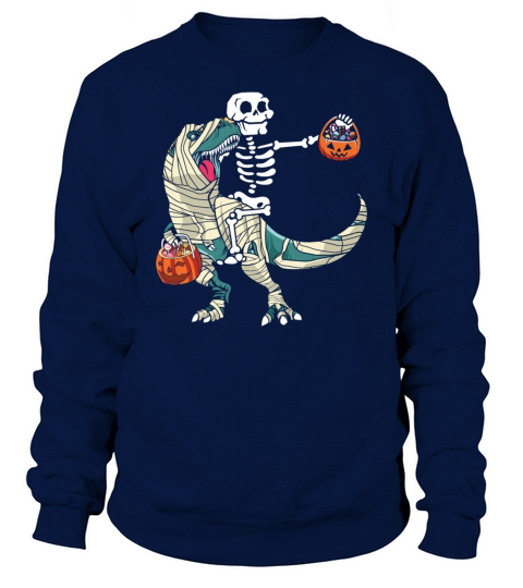 Halloween Skeleton Riding Mummy Dinosaurs T rex Sweatshirt Unisex